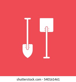 Building Construction Tool Shovel Flat Icon On Red Background