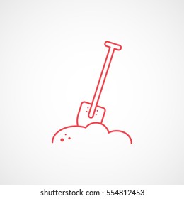 Building Construction Tool Shovel Red Line Icon On White Background