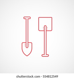Building Construction Tool Shovel Red Line Icon On White Background
