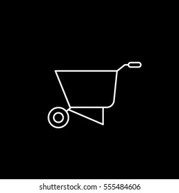 Building Construction Tool Wheelbarrow Line Icon On Black Background