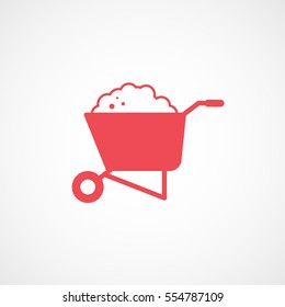 Building Construction Tool Wheelbarrow Red Flat Icon On White Background
