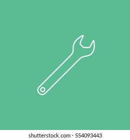 Building Construction Tool Wrench Line Icon On Green Background