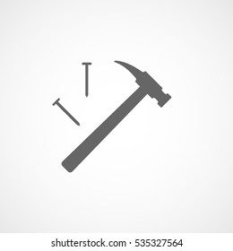 Building Construction Tools Hammer And Nails Flat Icon On White Background