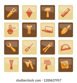 Building and Construction Tools icons over brown background - Vector Icon Set