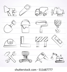 Building and construction tools icons - vector icon set