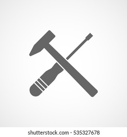Building Construction Tools Screwdriver And Hammer Flat Icon On White Background