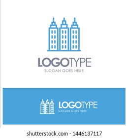 Building, Construction, Tower Blue Outline Logo Place for Tagline