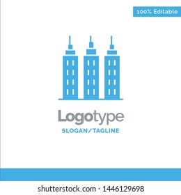 Building, Construction, Tower Blue Solid Logo Template. Place for Tagline