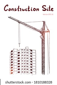 Building Construction and Tower Cranes. City. Vector draw