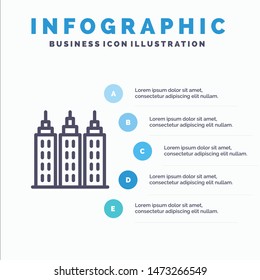 Building, Construction, Tower Line icon with 5 steps presentation infographics Background