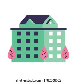 building construction with trees city scene vector illustration design
