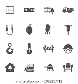 building construction vector icons set. work tools for construction and home repair icons for web, mobile and user interface design isolated on white background