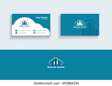 Building and construction vector logo and business card. Real estate agent business card.