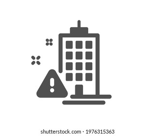 Building construction warning icon. Attention triangle sign. Caution house symbol. Quality design element. Flat style building warning icon. Editable stroke. Vector