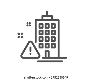 Building construction warning line icon. Attention triangle sign. Caution house symbol. Quality design element. Linear style building warning icon. Editable stroke. Vector