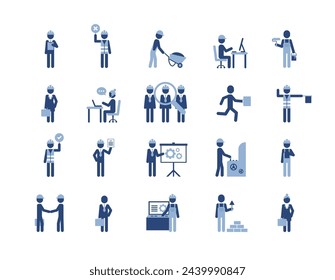 Building construction worker characters set. Engeneers and workers in building business people. A set of simple characters with construction and architectural professions.