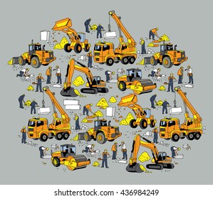 Building construction worker and equipment color objects. Color vector illustration. EPS8