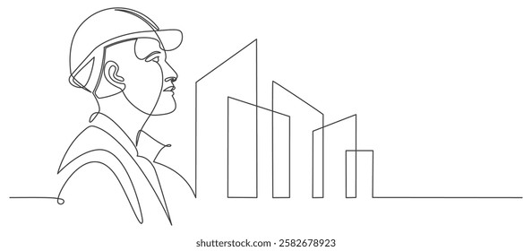 Building Construction worker line art style vector illustration