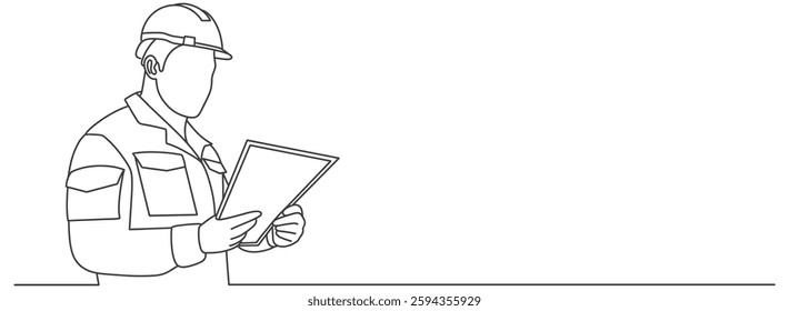 Building Construction worker line art style vector illustration