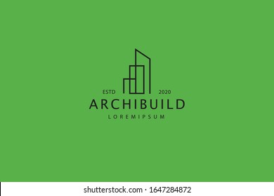 building contractor logo. illustration of a building with continuous lines. vector line icon template