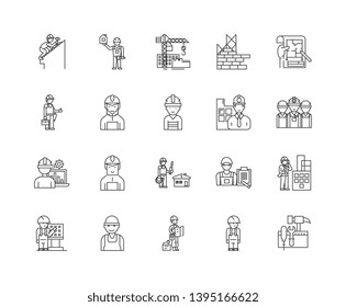Building contractors line icons, linear signs, vector set, outline concept illustration