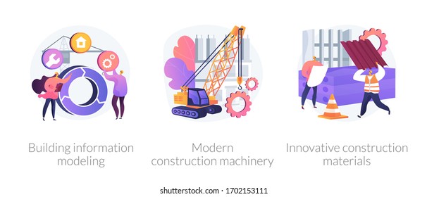 Building contractors services abstract concept vector illustration set. Air conditioning and refrigeration services, residential electrical construction, building industry license abstract metaphor.