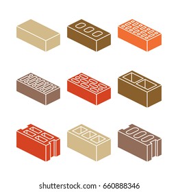 Building and contruction materials icons - colorful bricks on white background. Material for constrution work, vector illustration