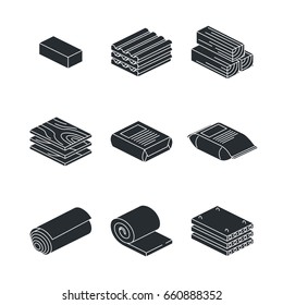 Building and contruction materials icons set on white background. Wooden material for building construction. Vector illustration