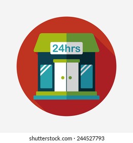 Building convenient store flat icon with long shadow,eps10