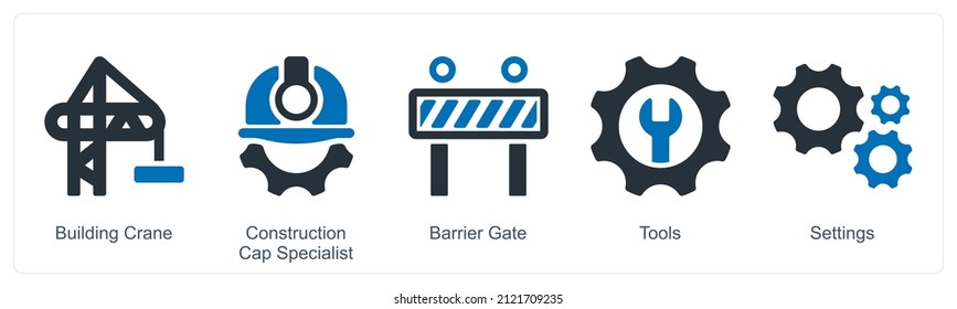 Building Crane And Barrier Gate Icon Concept