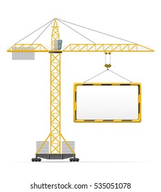 building crane and blank template board vector illustration isolated on white background