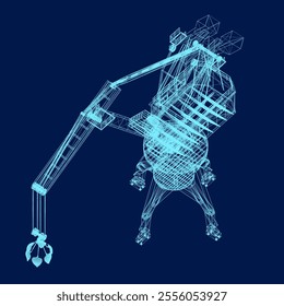 Building crane blue wireframe. Vector illustration. 3D