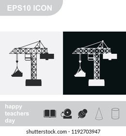 Building crane flat black and white vector icon.
