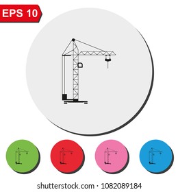 Building crane flat round colorful vector icon.