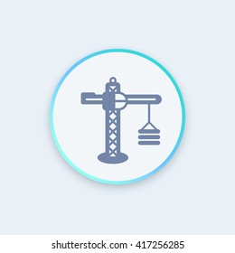 building crane icon, construction crane round stylish pictogram, vector illustration