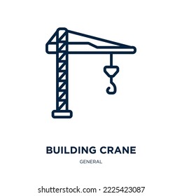 building crane icon from general collection. Thin linear building crane, truck, industry outline icon isolated on white background. Line vector building crane sign, symbol for web and mobile