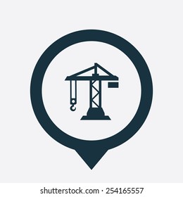 building crane icon map pin on white background 