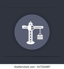building crane icon, sign, construction crane round flat icon, vector illustration