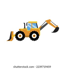 Baukran einzeln auf Weiß.  Stadtbaukonzept im flachen Design. Baumaschinen. Transport- und bewegte Materialien, Erdarbeiten-Illustration für Werbung.