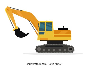 Building crane isolated on white. Caterpillar crane vector banner. City building concept in flat design. Construction machines. Transport and moving materials, earthworks illustration for advertise.