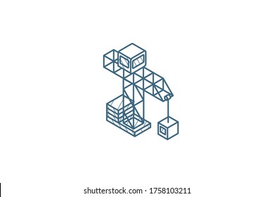 Building Crane Isometric Icon. 3d Vector Illustration. Isolated Line Art Technical Drawing. Editable Stroke