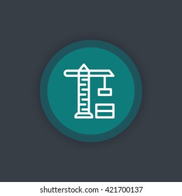 building crane line icon, construction crane round pictogram, vector illustration