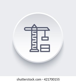 building crane line icon on round 3d shape, construction crane logo element, vector illustration