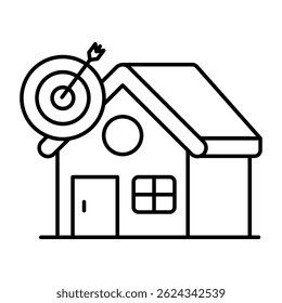Building with dartboard, icon of property target