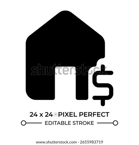 Building debt glyph ui icon. House mortgage, insurance. Real estate investment. Property sale, payment. Black solid silhouette symbol vector. User interface element isolated, pixel perfect