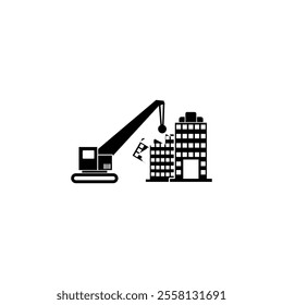 building demolition icon. construction logo with building and heavy equipment icons, building, repair and construction sign vector logo icon