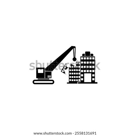 building demolition icon. construction logo with building and heavy equipment icons, building, repair and construction sign vector logo icon