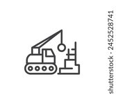 Building Demolition line icon. linear style sign for mobile concept and web design. Demolition truck with wrecking ball outline vector icon. Symbol, logo illustration. Vector graphics