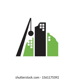 building demolition logo design vector with wrecking ball icon illustration