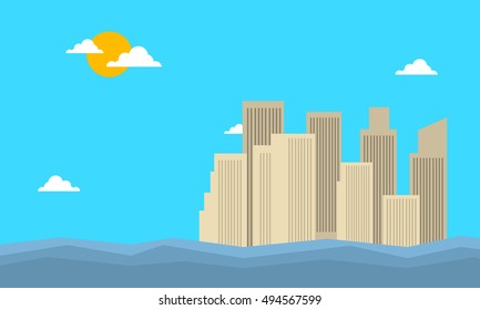 Building in the desert vector flat illustration